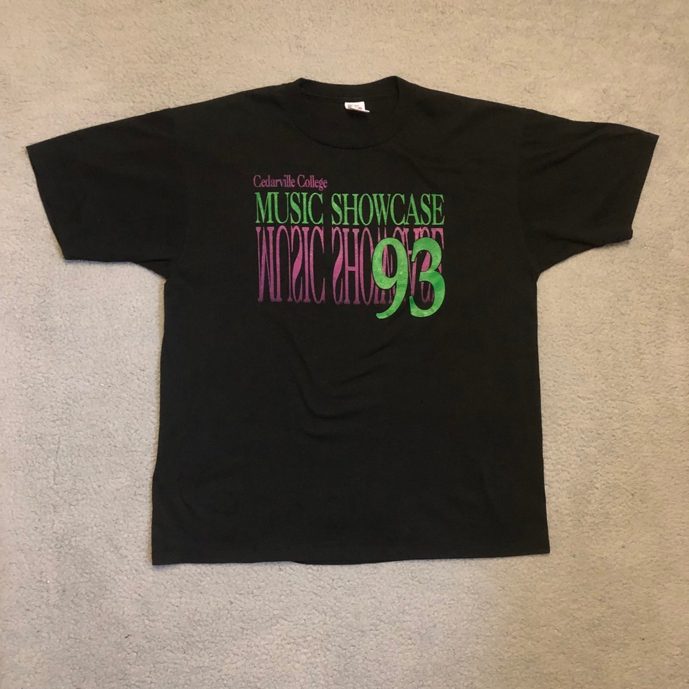 Vtg 1993 Cedarville College Music Showcase Shirt Jerzees XL Black Christian